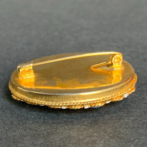 VTG Pin Micro Mosaic Italian Brooch Oval Glass Floral Red Green Gold - Picture 8 of 8